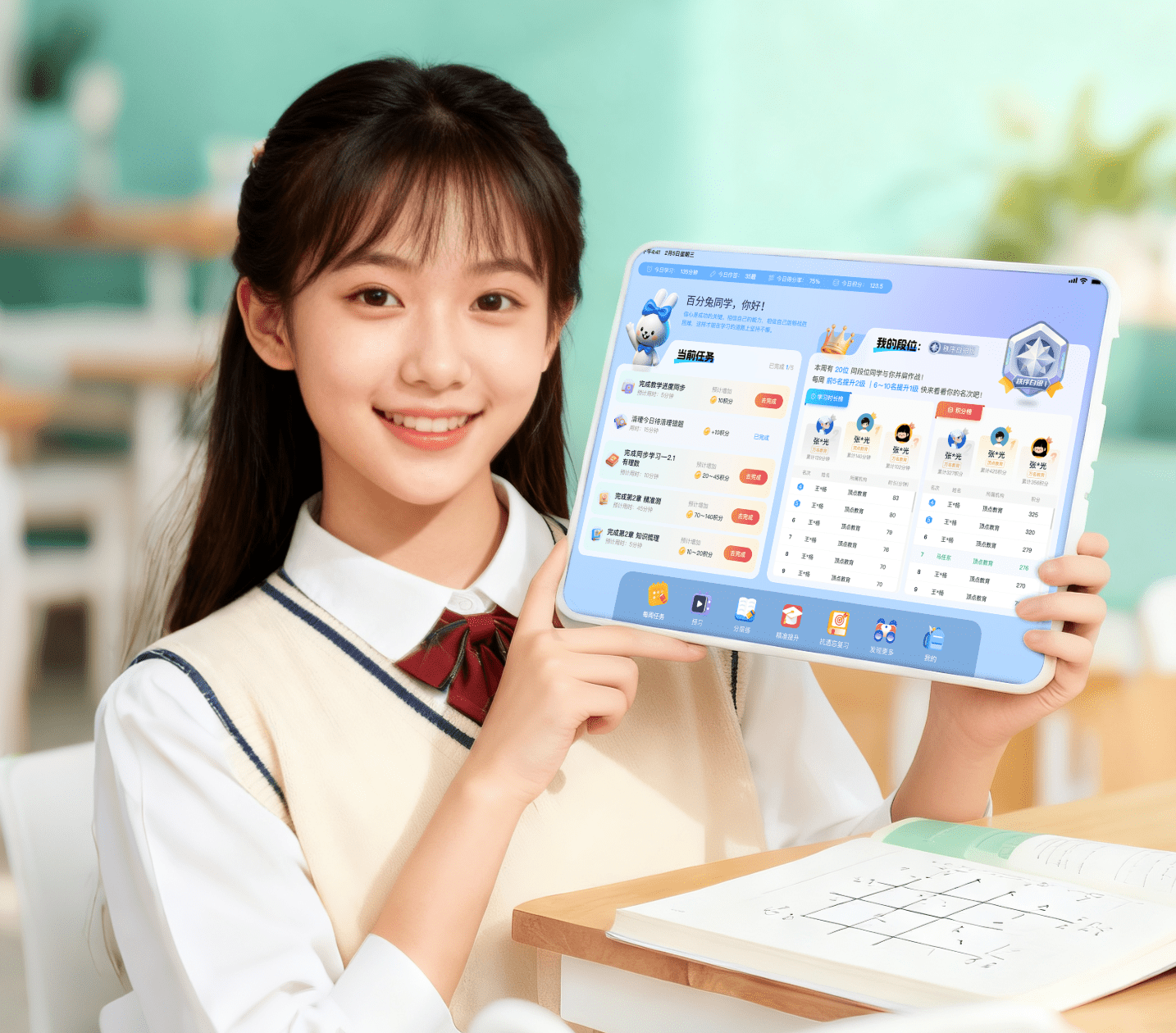 学生使用AI数学学习系统示意图